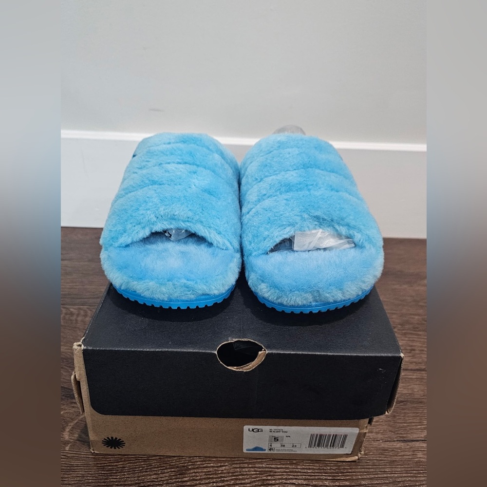 UGG Sky Blue Fuzzy Slide Slippers